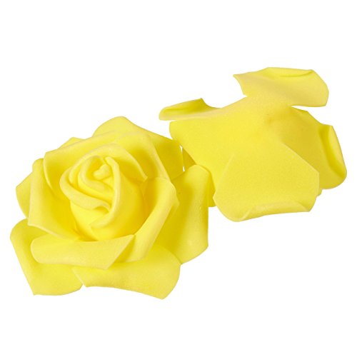 Juvale Rose Flores Cabezales – 100 unidades rosas artificiales, perfecto para decoración de bodas, baby showers, manualidades – amarillo, 3 x 1,25 x 3 pulgadas