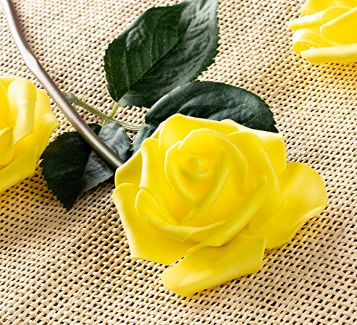 Juvale Rose Flores Cabezales – 100 unidades rosas artificiales, perfecto para decoración de bodas, baby showers, manualidades – amarillo, 3 x 1,25 x 3 pulgadas