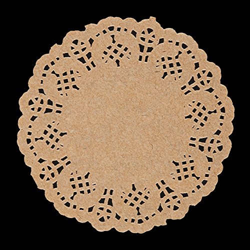 Juvale Tapetes de papel de encaje redondo (paquete de 1000) Manteles individuales de papel decorativo a granel para postres y exhibición de productos horneados - Marrón, 4 pulgadas de diámetro