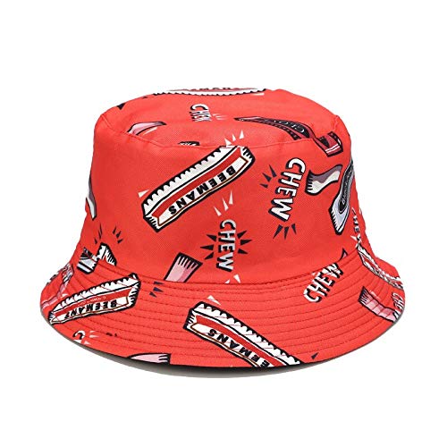 JXMK Street Harajuku Hip Hop Sombrero de Cubo con Estampado de Chicle Sombrero de Paja de Doble Cara Sombrero de Pescador de Verano para Hombres y Mujeres