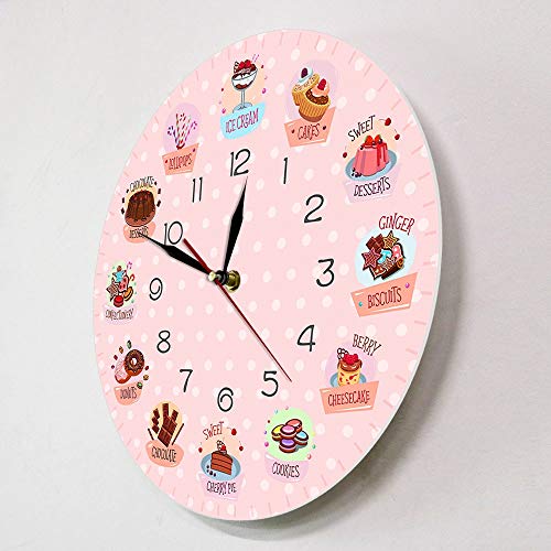 JXWH Deliciosos Dulces y postres panadería Letrero decoración Reloj de Pared sin tictac Reloj de Pared Cocina cafetería Bar Restaurante