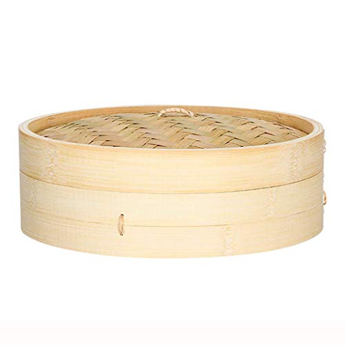 JY&WIN Utensilios de Cocina Cestas para vapores Naturales asiáticos, Juego de Cocina para Alimentos saludables, vaporera de bambú Hecha a Mano, vaporera de 2 Niveles para albóndigas de arroz, verdu