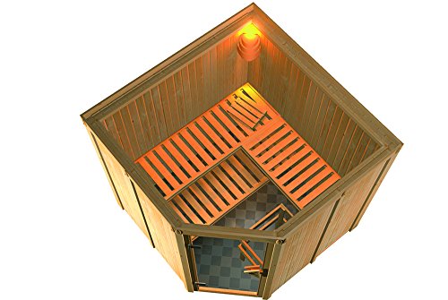 Karibu - Jarin para sauna (incluye estufa de 9 kW con control externo, sin corona, con moderna puerta de sauna