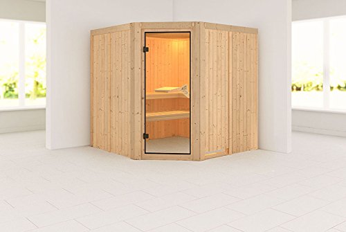 Karibu - Jarin para sauna (incluye estufa de 9 kW con control externo, sin corona, con moderna puerta de sauna