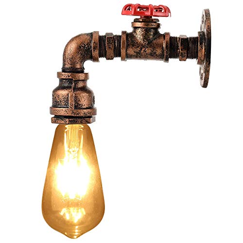 KAWELL Creativo Vintage Lámpara de Pared Tubería de Agua Aplique de Pared Industrial Retro Luz de Pared Hierro E27 60W Max para Restaurante, Cafe, Bar, Cocina, Dormitorio, Color óxido