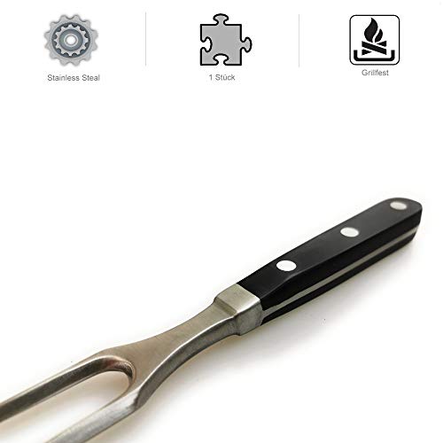 Kerafactum - Tenedor para trinchar carne, para asar y carne de barbacoa, acero inoxidable de alta calidad, 29 cm