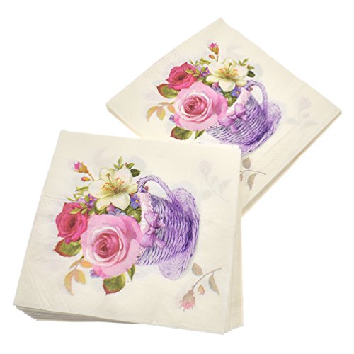 Kesheng 20pcs Servilletas de Papel de Flores para Fiesta de Boda y Cumpleaños