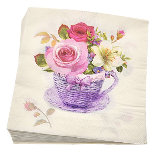 Kesheng 20pcs Servilletas de Papel de Flores para Fiesta de Boda y Cumpleaños