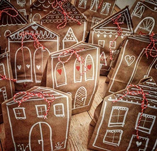 kgpack 50x Bolsas de Papel Kraft DIY 14 x 26 x 8 cm | Bolsas de Papel Kraft para niños | Calendario de adviento | Bolsa de Regalo de Fondo Plano | Bolsa de Papel de Alimentos