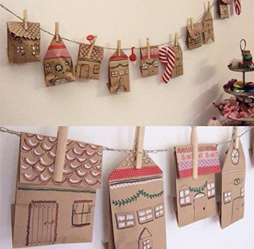kgpack 50x Bolsas de Papel Kraft DIY 14 x 26 x 8 cm | Bolsas de Papel Kraft para niños | Calendario de adviento | Bolsa de Regalo de Fondo Plano | Bolsa de Papel de Alimentos