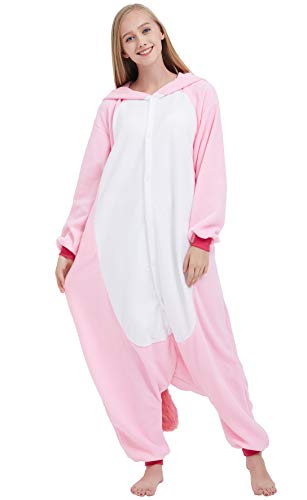 Kigurumi Pijama Animal Entero Unisex para Adultos con Capucha Cosplay Pyjamas Unicornio Rosa Ropa de Dormir Traje de Disfraz para Festival de Carnaval Halloween Navidad