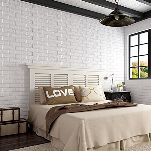 KINLO 5PCS DIY Pegatina de Pared Ladrillo 70 * 77 * 1CM Más Espeso Papel Pintado Autoadhesivo Panel Pared Impermeable PE Espuma Decoración de Pared(Color Blanco)