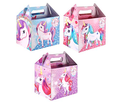 KINPARTY ® - CAJITAS de UNICORNIO (Pack de 12) para regalos, para cumpleaños, para fiestas de Unicornio, para golosinas, para niñas y niños