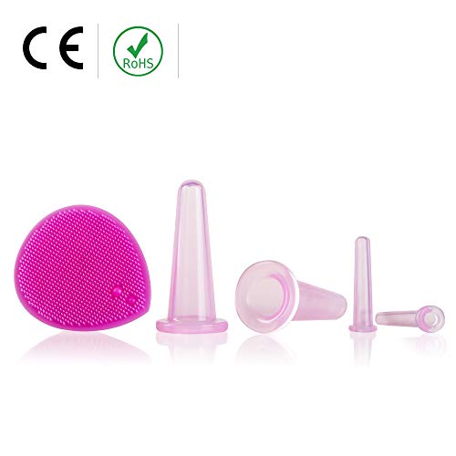 Kit de Masaje Facial - Ventosas de Silicona - Juegos de Terapia de Ventosas - Copas Anticelulíticas - Reductor de Barbilla Doble Perfecto - Terapia de Cara de Sandine (Rosa 5 piezas)