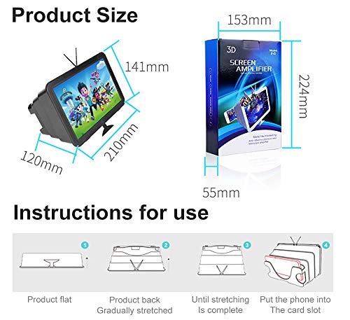 Kitchen-dream 10 Pulgadas Lupa de Pantalla para movil 3D HD Plegable Pantalla Amplificador Smartphone Proteger los Ojos ampliador de Pantalla Soporte de teléfonos para Todos los Smartphones