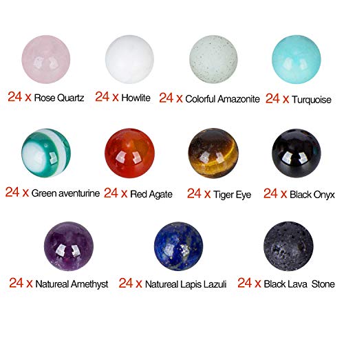 Kits de cajas de cuentas de piedra 264 piezas 8 mm redondo suelto Gemstone Natural Amatista Lave piedra Amazonlite varios colores con accesorios herramientas para hacer joyas de pulsera