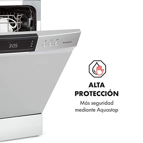 Klarstein Amazonia - Lavavajillas, Máquina lavaplatos, 8 programas: intensivo, normal, ECO, vidrio, 90 minutos, rápido, fruta, autolavado, Pantalla LED, Plateado