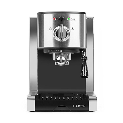 Klarstein Passionata 15 Máquina de café espresso - Cappuccino, Capacidad para 6 tazas, Depósito extraíble, Boquilla de vapor, Espumadora de leche, Acero inoxidable, Plateado