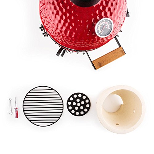 Klarstein Princesize Parrilla Kamado Cerámica 11" (Barbacoa Japonesa, Ahumador, Horno cerámico, asador, Baja Temperatura carbón, Ideal Madera aromática, BBQ slowcooking, Slow Food brasa, Rojo)