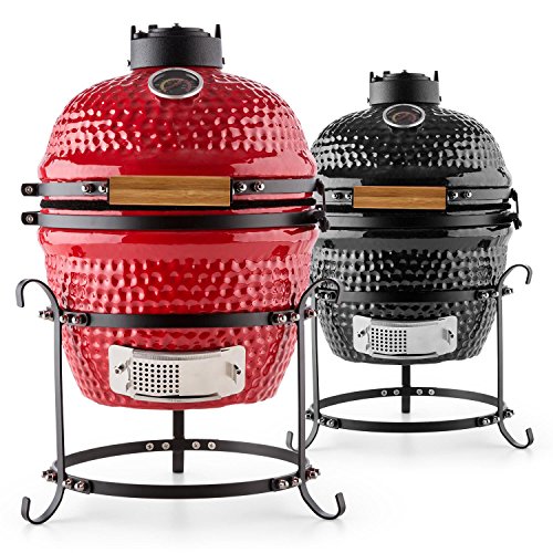 Klarstein Princesize Parrilla Kamado Cerámica 11" (Barbacoa Japonesa, Ahumador, Horno cerámico, asador, Baja Temperatura carbón, Ideal Madera aromática, BBQ slowcooking, Slow Food brasa, Rojo)