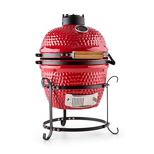 Klarstein Princesize Parrilla Kamado Cerámica 11" (Barbacoa Japonesa, Ahumador, Horno cerámico, asador, Baja Temperatura carbón, Ideal Madera aromática, BBQ slowcooking, Slow Food brasa, Rojo)