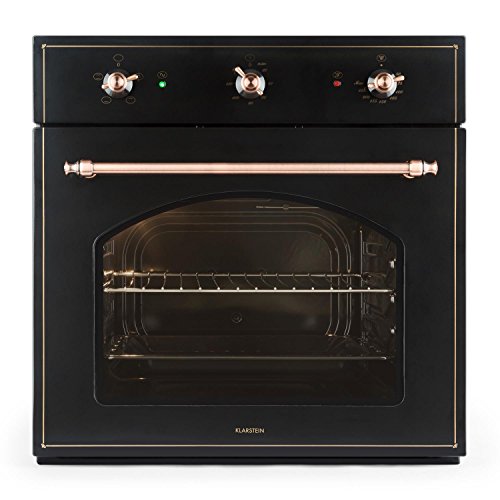 KLARSTEIN Vilhelmine Horno Empotrado multifunción con diseño Retro (Capacidad 55 L, bajo Consumo, Clase energética A, regulador, Temporizador, iluminación, Bandeja, Parrilla) - Negro