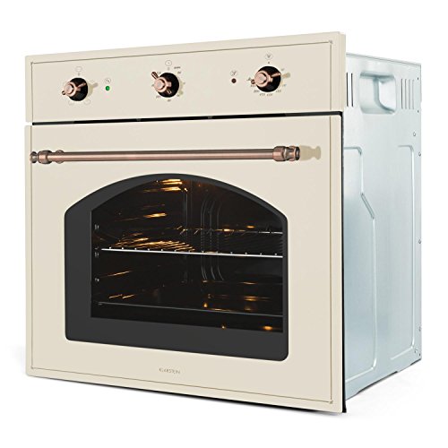 KLARSTEIN Vilhelmine Horno Empotrado multifunción con diseño Retro (Capacidad 55 L, bajo Consumo, Clase energética A, regulador, Temporizador, iluminación, Bandeja, Parrilla) - Blanco Marfil