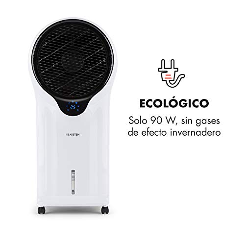Klarstein Whirlwind - Enfriador portátil, Ventilador refrescante, 3-EN-1: enfría ventila humidifica, 110W, 5,5L, Oscilador, Movilidad 360º, Asas Laterales, 3 Niveles de Intensidad, Blanco