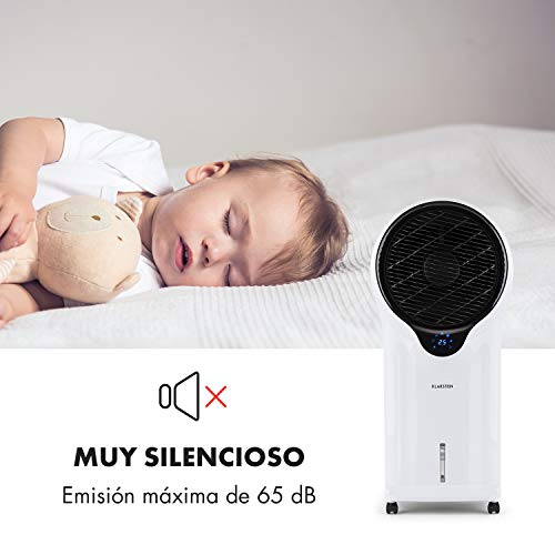 Klarstein Whirlwind - Enfriador portátil, Ventilador refrescante, 3-EN-1: enfría ventila humidifica, 110W, 5,5L, Oscilador, Movilidad 360º, Asas Laterales, 3 Niveles de Intensidad, Blanco
