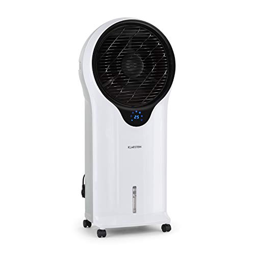 Klarstein Whirlwind - Enfriador portátil, Ventilador refrescante, 3-EN-1: enfría ventila humidifica, 110W, 5,5L, Oscilador, Movilidad 360º, Asas Laterales, 3 Niveles de Intensidad, Blanco