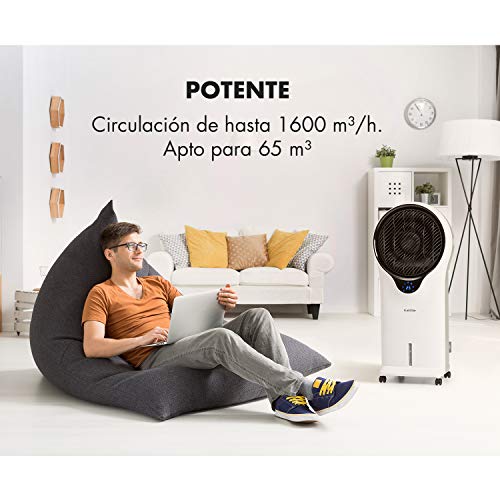 Klarstein Whirlwind - Enfriador portátil, Ventilador refrescante, 3-EN-1: enfría ventila humidifica, 110W, 5,5L, Oscilador, Movilidad 360º, Asas Laterales, 3 Niveles de Intensidad, Blanco