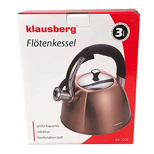 Klaus Berg Flauta Hervidor Hervidor Hervidor de agua Hervidor de agua acero inoxidable silbato Inducción Top Novedad KB – 7202 marrón. 3.0 Litre