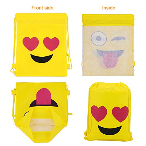 Konsait Emoji Bolsa de Cuerdas para Infantil (12Pack), Emoji Cordón Mochila Bolsas Regalo Cumpleaños Deporte Gimnasio Backpack para niños Niñas Fiesta de cumpleaños favores Decoraciones
