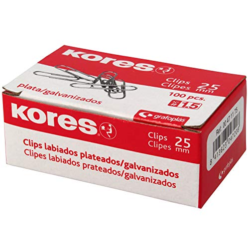 Kores 471175 Caja de Clips Galvanizados, Plateado, Nº 1.5 (25 mm)