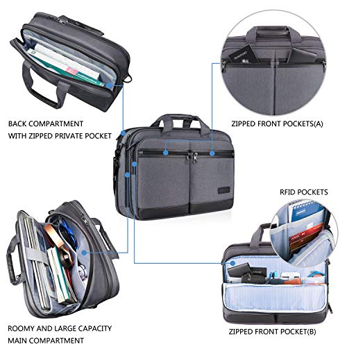 KROSER Bandolera para Portátil de 18" Elegante Maletín para Portátil hasta 17.3" Expandible Hidrófugo Bolsa de Mensajero con Bolsillos RFID para Negocios/Viajes/Universidad/Hombres/Mujeres