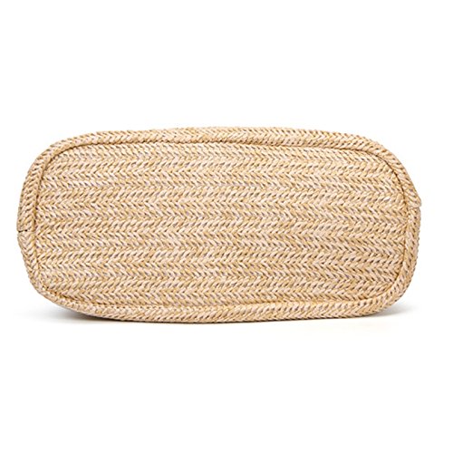 KTENME - Bolso Bandolera con Flecos Tipo cubeta de un Hombro, Bolsa de Paja Tejida, Bolsa de Hombro para Mujer, Bolsa de joyería Vintage para niñas, Paja, marrón, 27 * 14 * 27CM