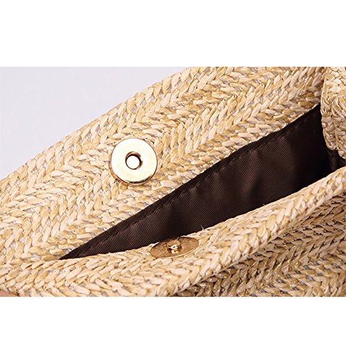 KTENME - Bolso Bandolera con Flecos Tipo cubeta de un Hombro, Bolsa de Paja Tejida, Bolsa de Hombro para Mujer, Bolsa de joyería Vintage para niñas, Paja, marrón, 27 * 14 * 27CM