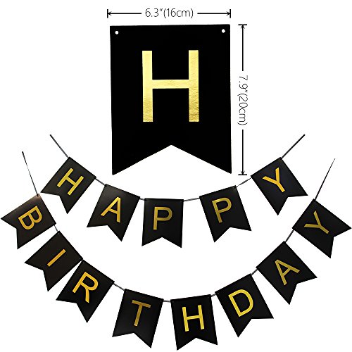 KUNGYO 60 Decoración para Fiestas de Cumpleaños Happy Birthday Pancarta Negro 40 Pulgadas Globo de Oro 60 Colgantes Flores de Papel Globos de Estrellas Látex