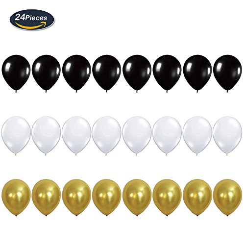 KUNGYO Letras Tipo Balón Doradas Happy Birthday+Número 10 Mylar Foil Globo+24 Piezas Negro Oro Blanco Globo de Látex 10 Años de Antigüedad Fiesta de Cumpleaños Decoraciones