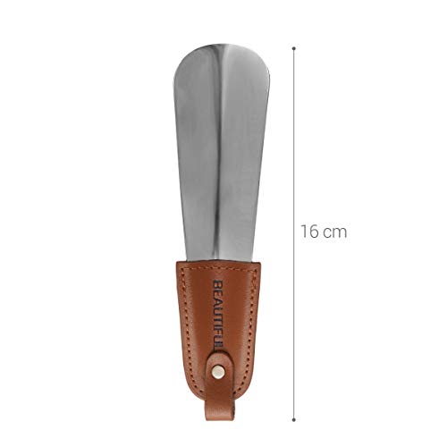 kwmobile Calzador metálico para Todo Tipo de Zapatos - con asa y Cubierta de Cuero Artificial - Tamaño Viajes - 16CM