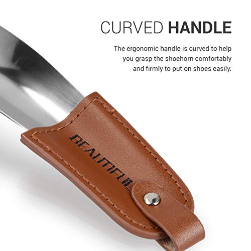 kwmobile Calzador metálico para Todo Tipo de Zapatos - con asa y Cubierta de Cuero Artificial - Tamaño Viajes - 16CM