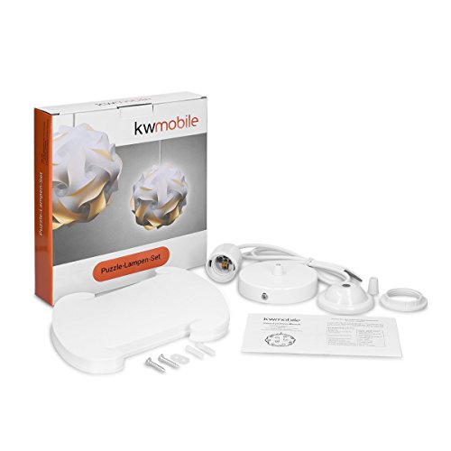 kwmobile Lámpara puzzle DIY 30 piezas - Lámpara de techo blanca con cable de 90CM y fijación E27 - Iluminación y decoración - Tamaño XL