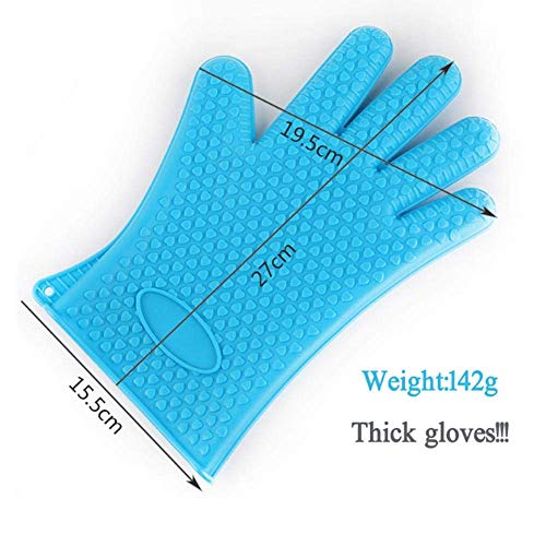 Kyman Guantes de Cocina, Guantes de Barbacoa Grueso Cocinar Guante Resistente al Calor del Horno for Hornear Guante de Cocina BBQ Grill Guante Guante Mitones Grill-Azul de Silicona (2 Unidades)