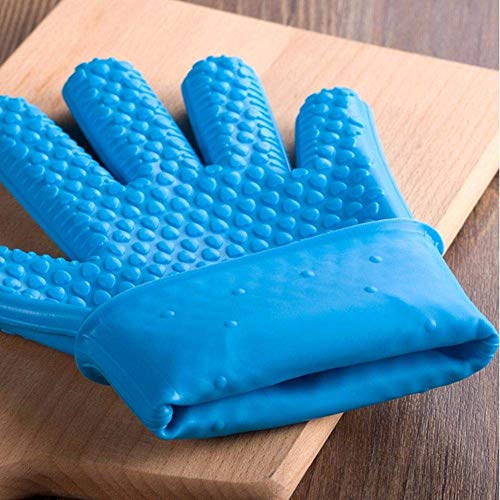 Kyman Guantes de Cocina, Guantes de Barbacoa Grueso Cocinar Guante Resistente al Calor del Horno for Hornear Guante de Cocina BBQ Grill Guante Guante Mitones Grill-Azul de Silicona (2 Unidades)