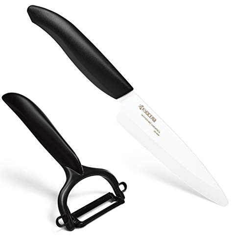 KYOCERA FK-110WHCP10NBK Starter, Set, Cuchillo utilitario de 11 cm, Pelador CP-10, Hoja de cerámica de circonia, Afilada a Mano, Ligera, no corrosiva, Apta para lavavajillas, Negro