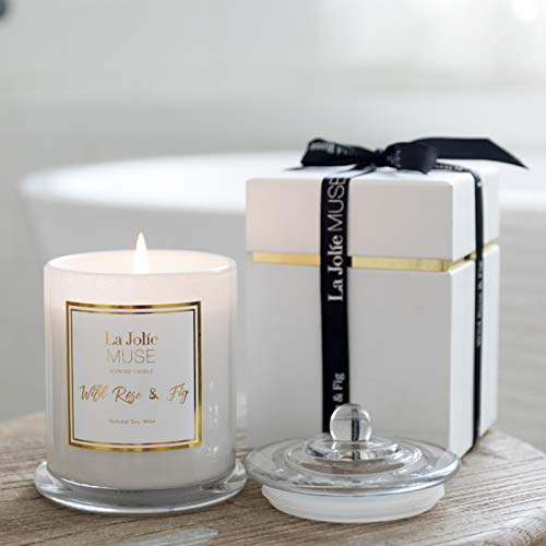 La Jolíe Muse Vela perfumada Rosa Silvestre e Higo, Vela de Soja Natural para el hogar, 50-65 Horas de duración, Tarro de Cristal Blanco, Regalo para tu casa, 9.9Oz