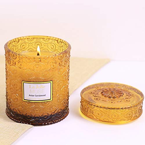La Jolíe Muse Vela perfumada sándalo Vela de Cera de Soja de 550g en Vidrio, Vela Grande de Regalo