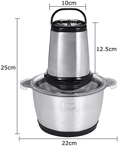 La seguridad Picadora eléctrica de alimentos Procesador Mini Chopper 300W Mini Food 4 BINIVEL Blades, acero inoxidable Tazón 2L robusta con 500 ml de alimentación Silver Capacidad/Negro Picadora de