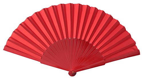 La Señorita Abanico Flamenco Madera y Tela XL Colores Diferentes Vestido Español (Rojo)
