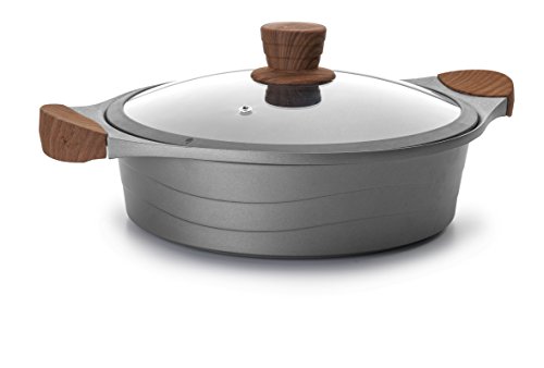 Lacor - 27327 - Cacerola Baja Con Tapa de Cristal Stilo 28cm Aluminio - Gris